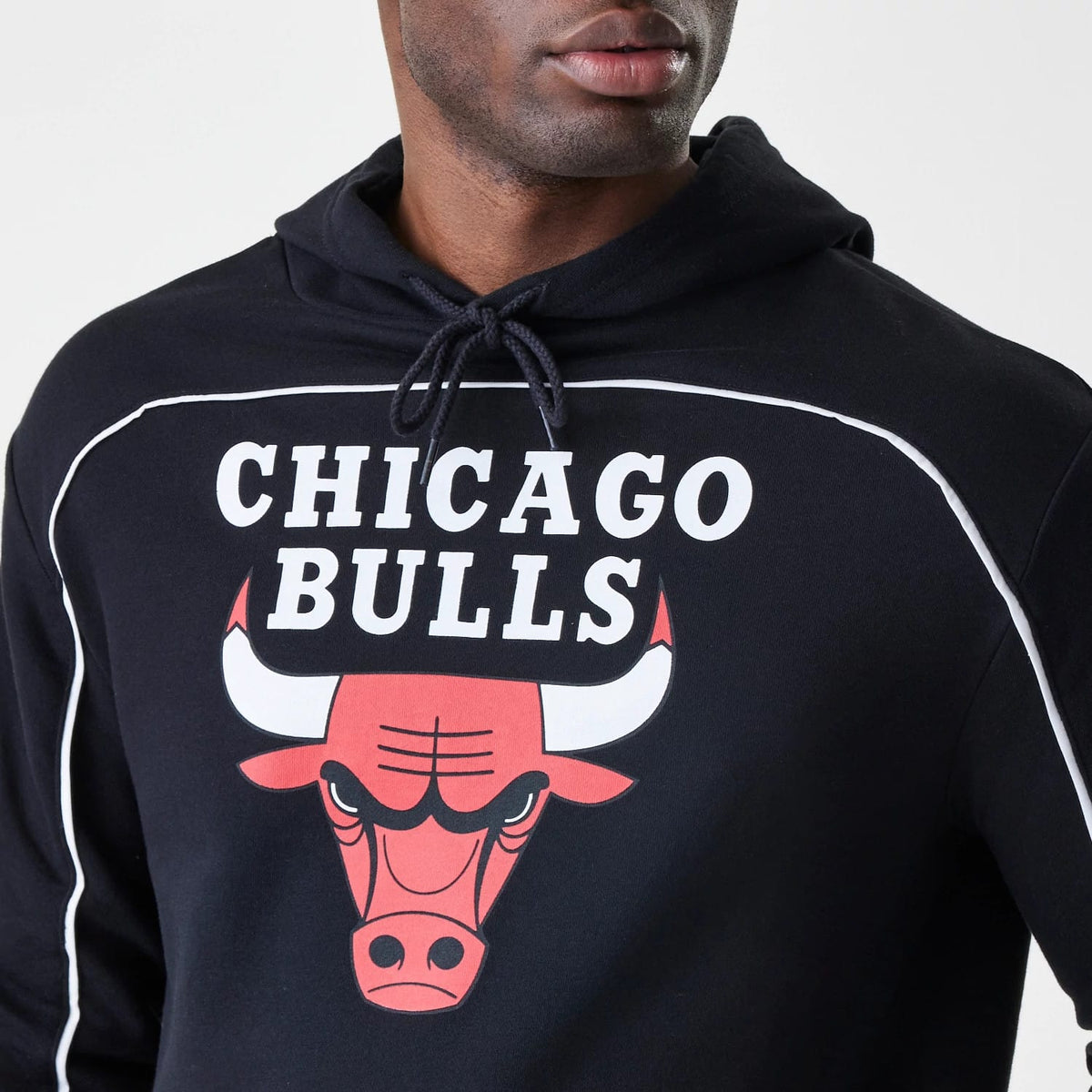 Chicago Bulls NBA Piping Stripe Black Oversized Pullover Hoodie-klyvox