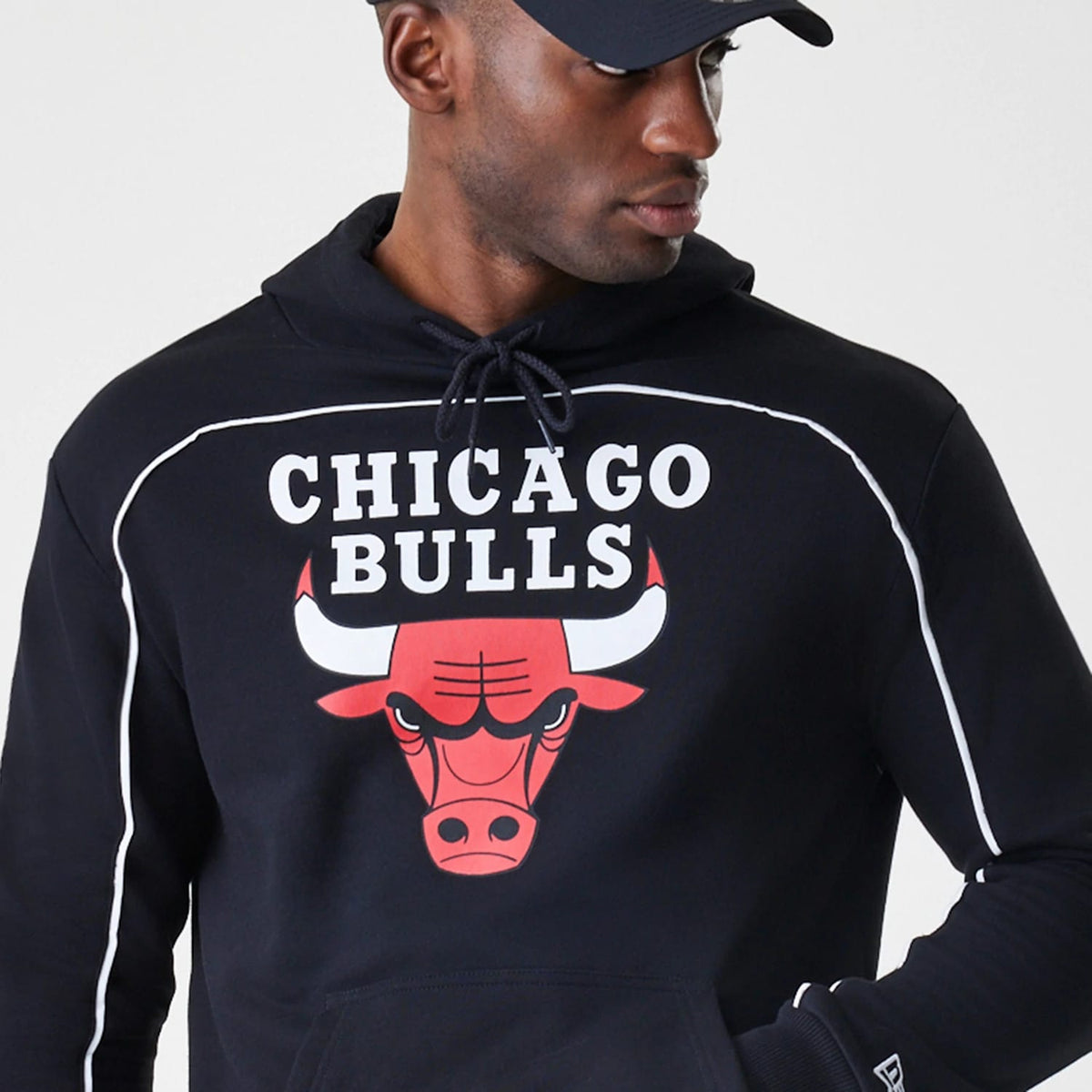 Chicago Bulls NBA Piping Stripe Black Oversized Pullover Hoodie-klyvox