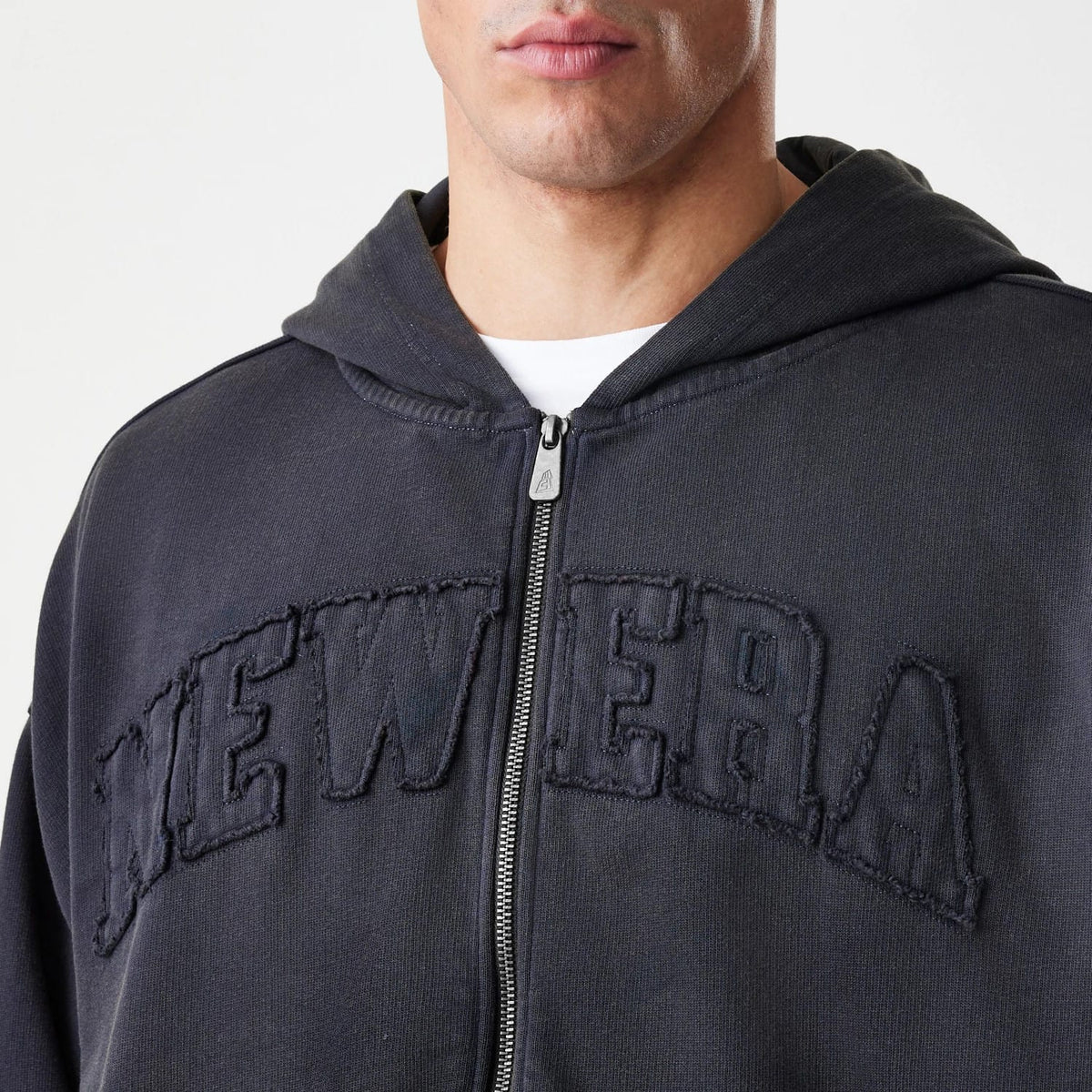 New Era Washed Black Oversized Full Zip Hoodie-klyvox