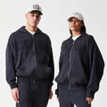 New Era Washed Black Oversized Full Zip Hoodie-klyvox