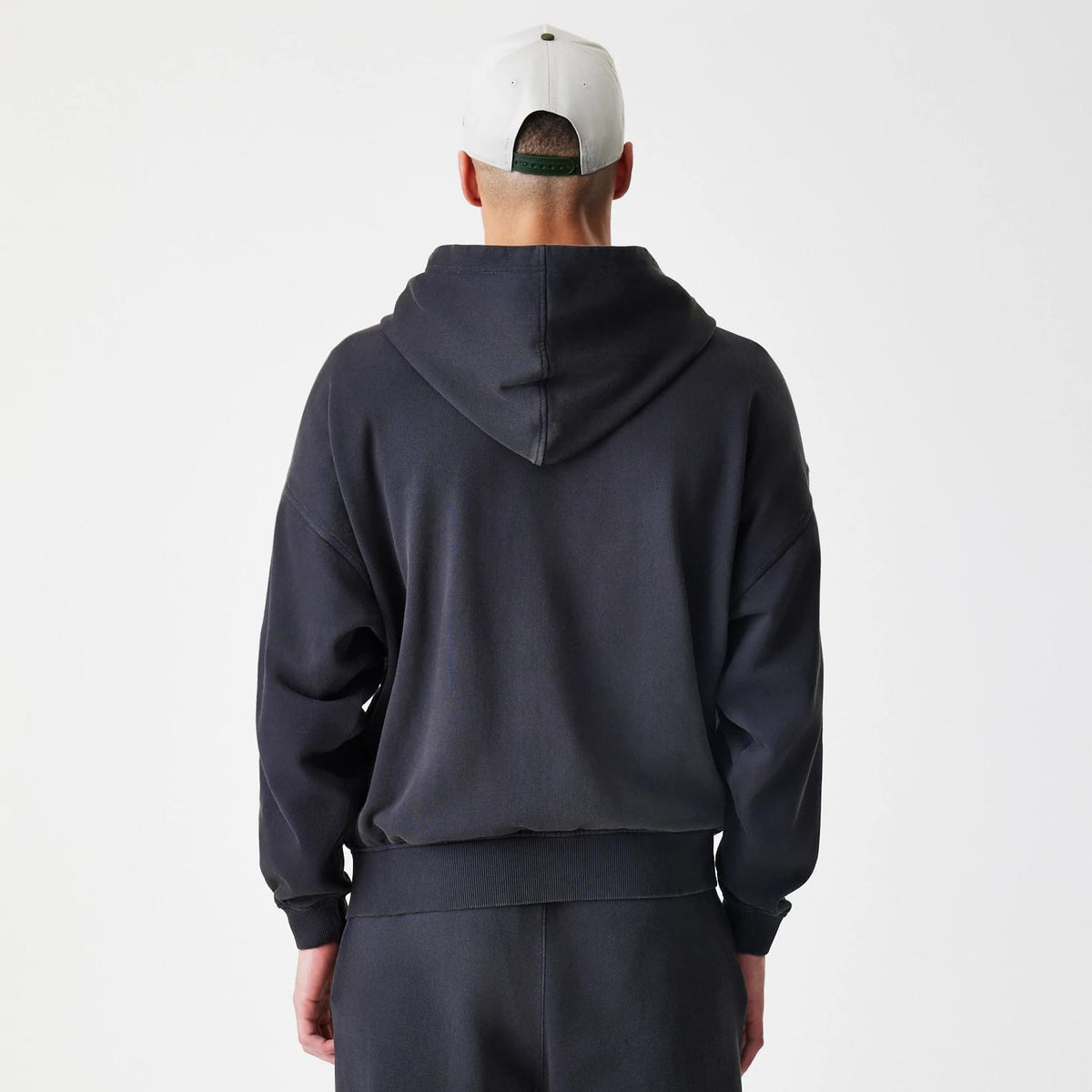 New Era Washed Black Oversized Full Zip Hoodie-klyvox