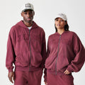 New Era Washed Dark Red Oversized Full Zip Hoodie-klyvox