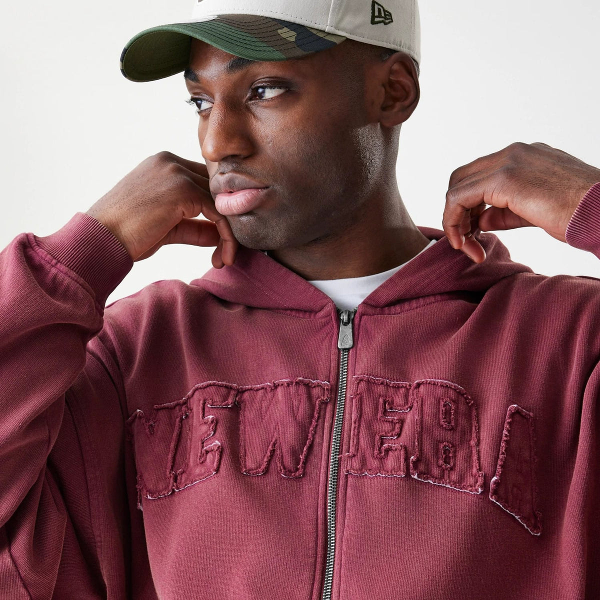 New Era Washed Dark Red Oversized Full Zip Hoodie-klyvox