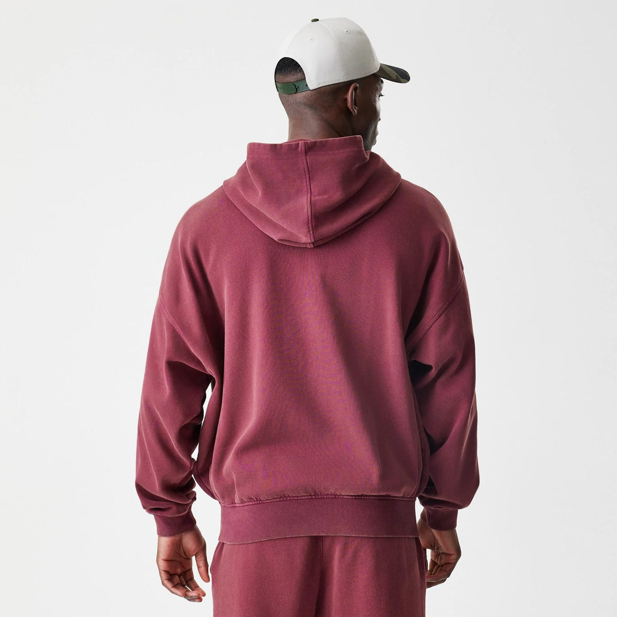 New Era Washed Dark Red Oversized Full Zip Hoodie-klyvox