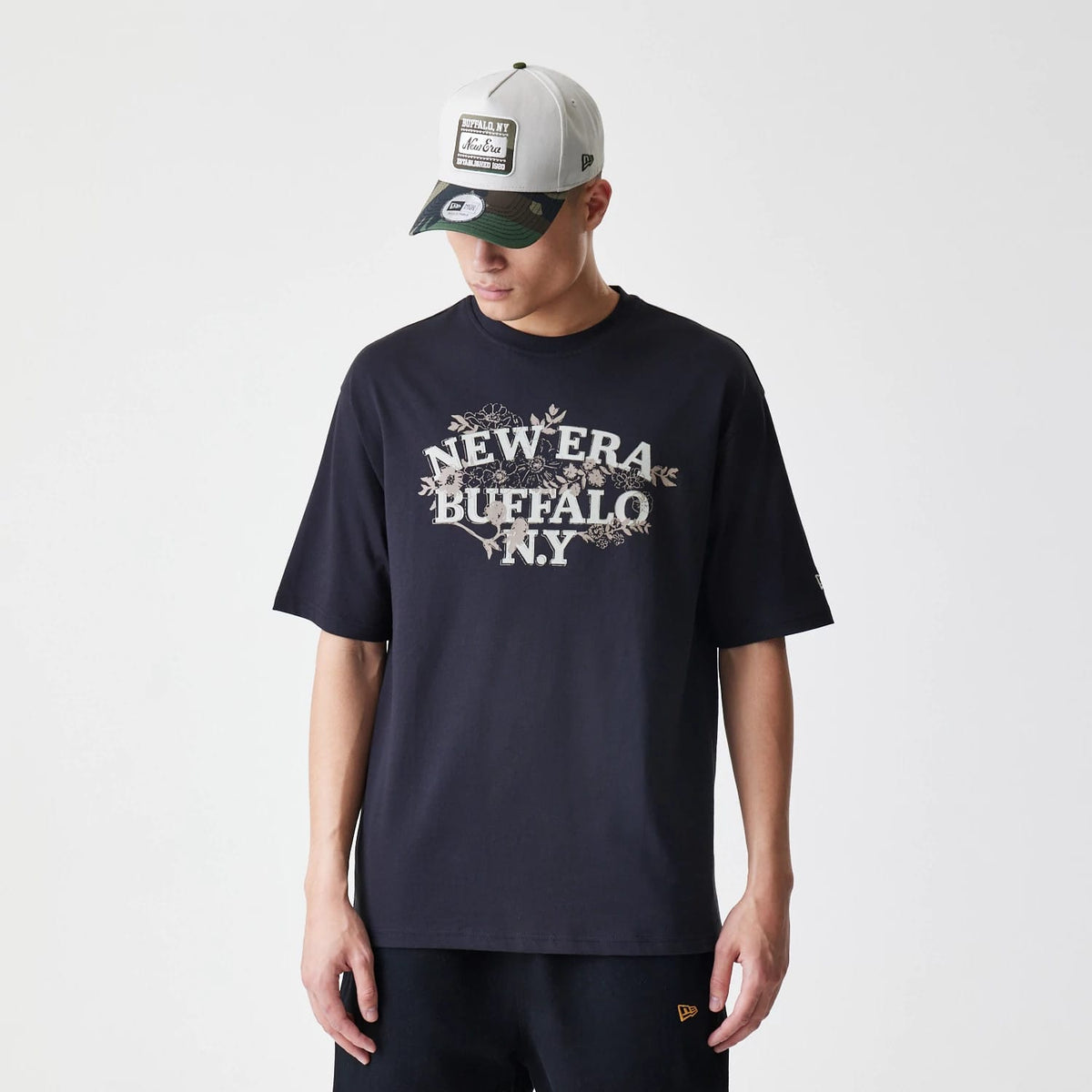 New Era Floral Black Oversized T-Shirt-klyvox
