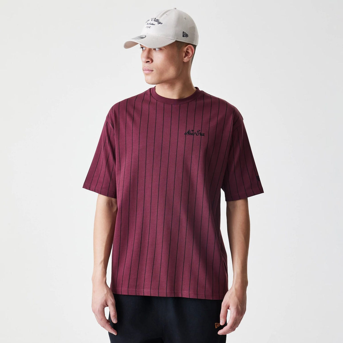 New Era Pinstripe Dark Red Oversized T-Shirt-klyvox