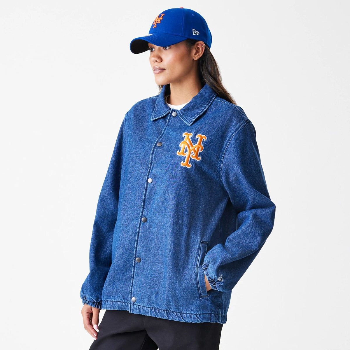 New York Mets MLB Denim Dark Blue Coaches Jacket-klyvox