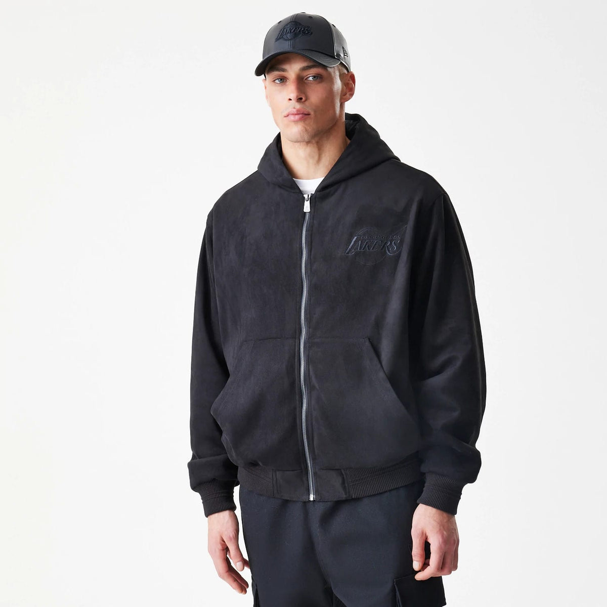 LA Lakers NBA Suede Black Hooded Jacket-klyvox