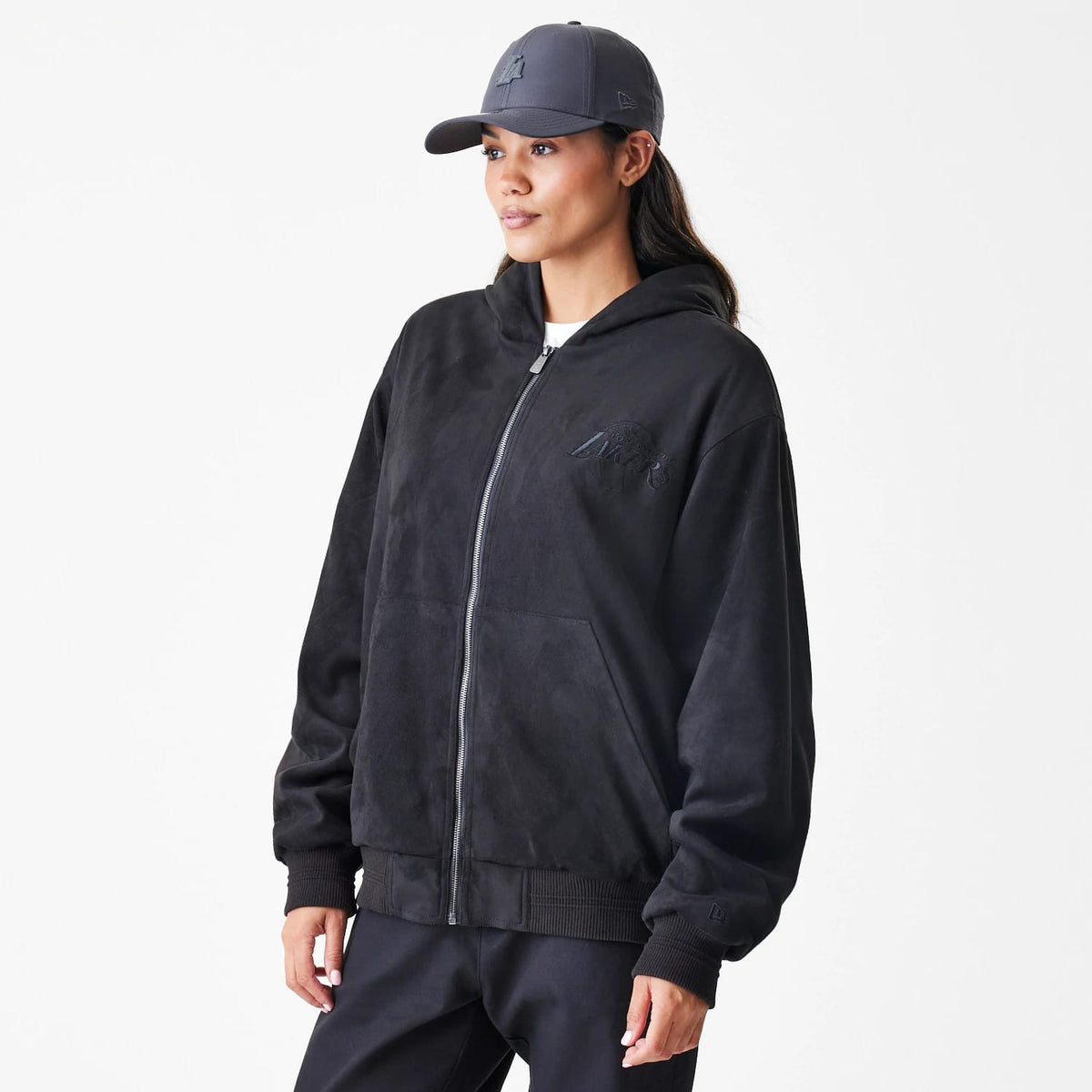 LA Lakers NBA Suede Black Hooded Jacket-klyvox