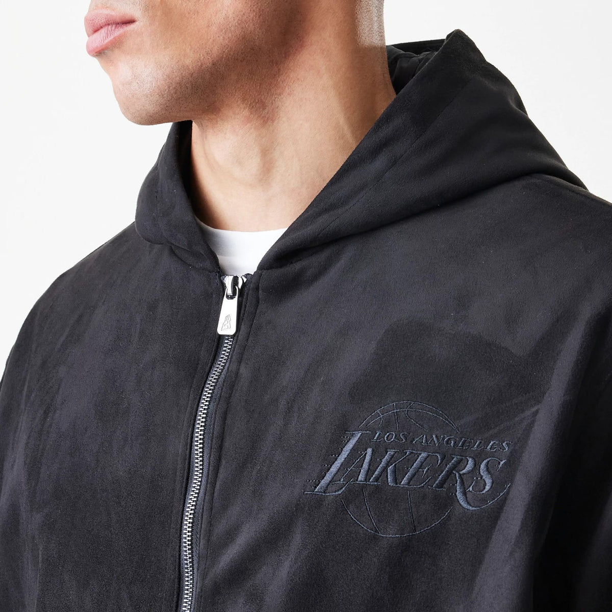 LA Lakers NBA Suede Black Hooded Jacket-klyvox