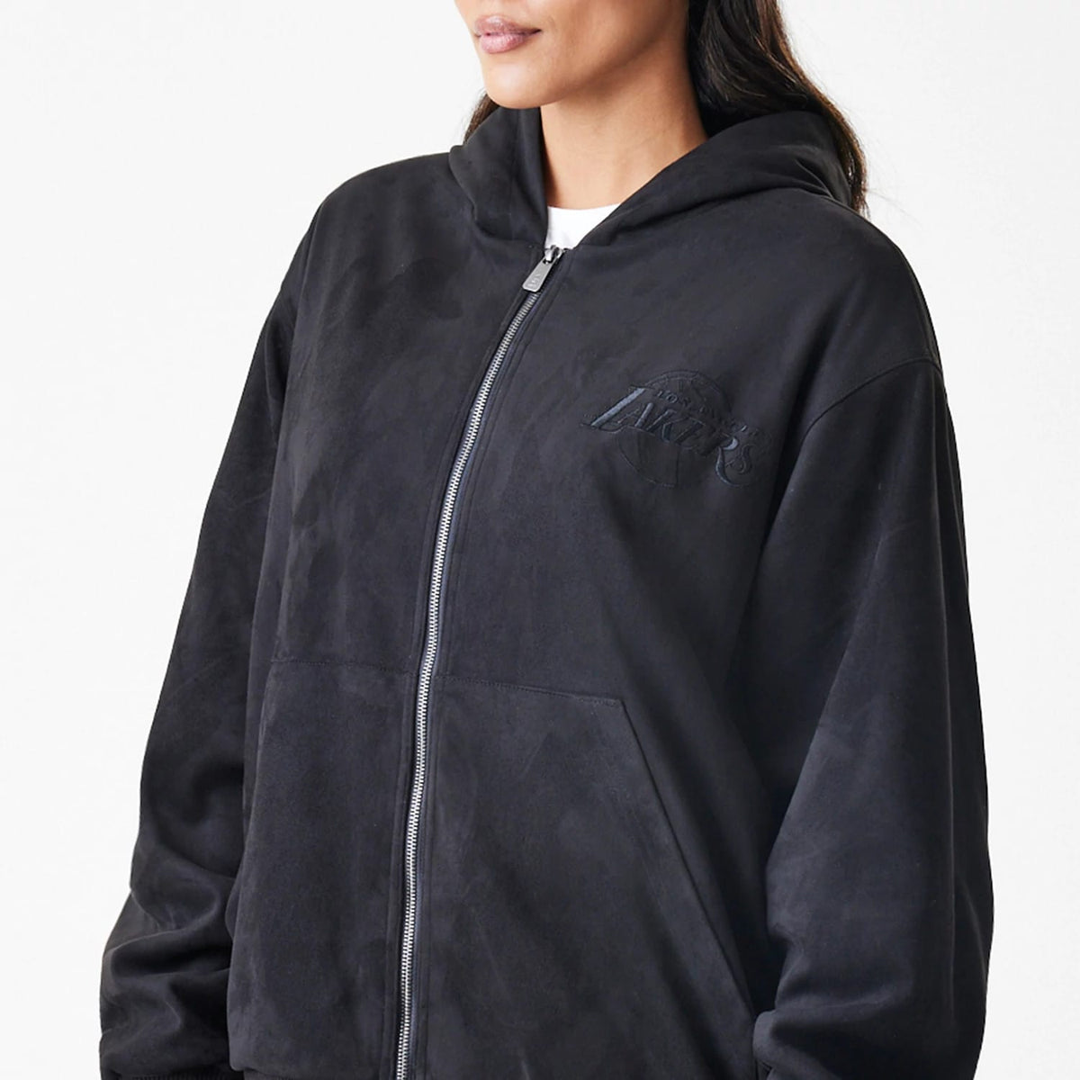 LA Lakers NBA Suede Black Hooded Jacket-klyvox
