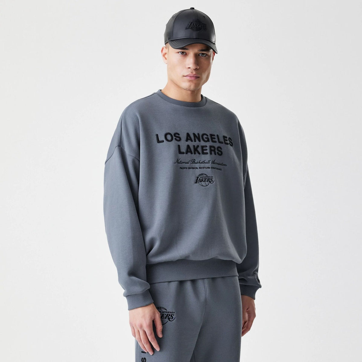 LA Lakers NBA Linear Dark Grey Crew Neck Sweater-klyvox
