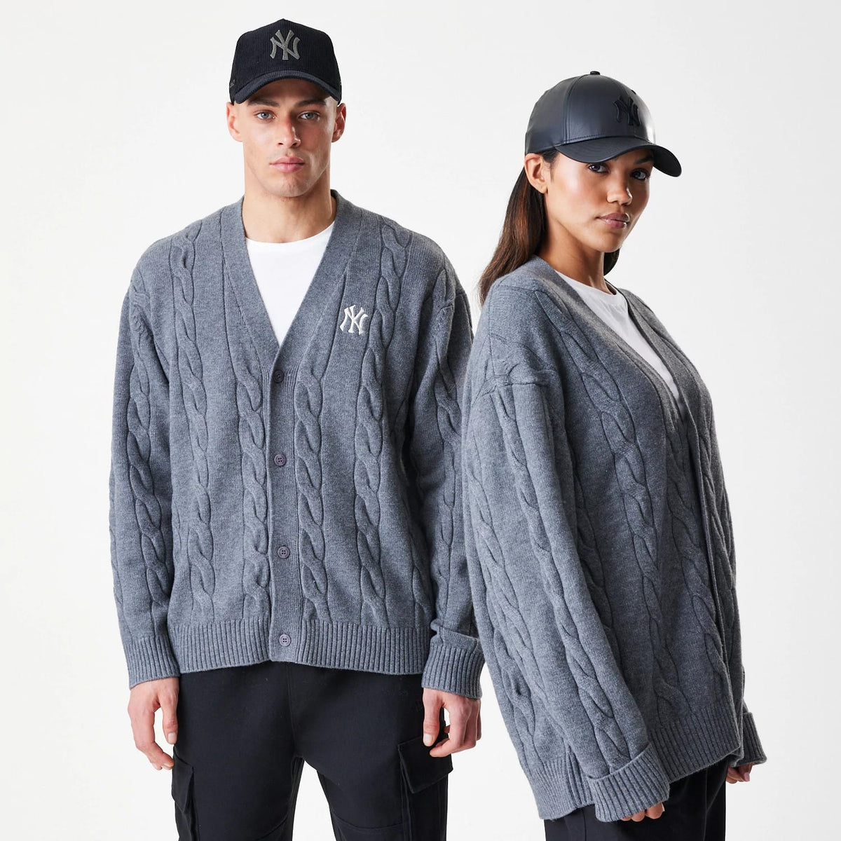 New York Yankees MLB Cable Knit Dark Grey Cardigan-klyvox