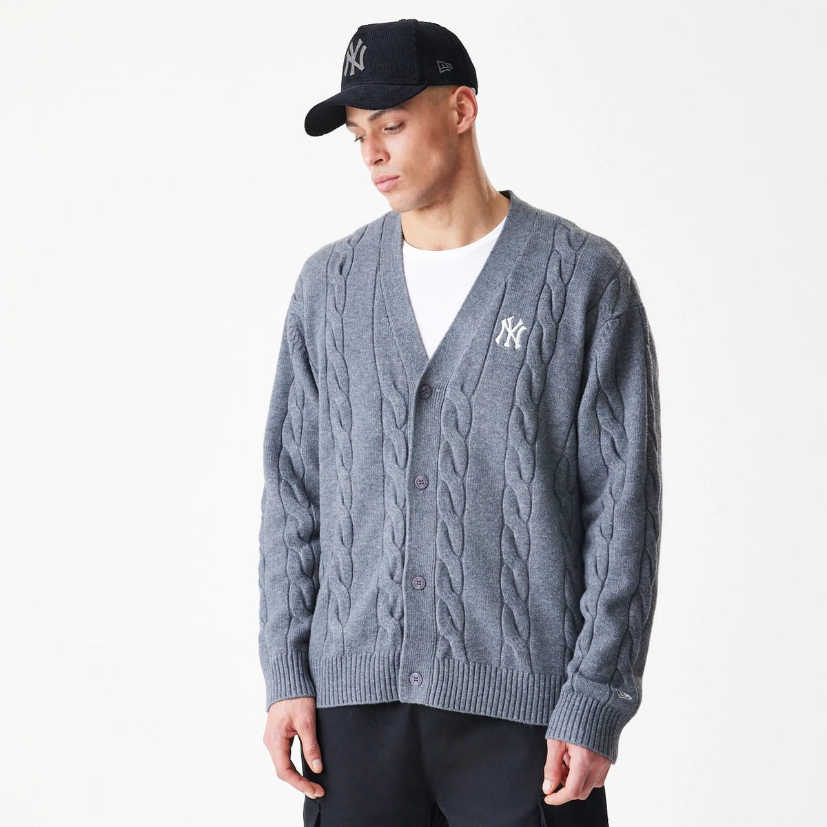New York Yankees MLB Cable Knit Dark Grey Cardigan-klyvox