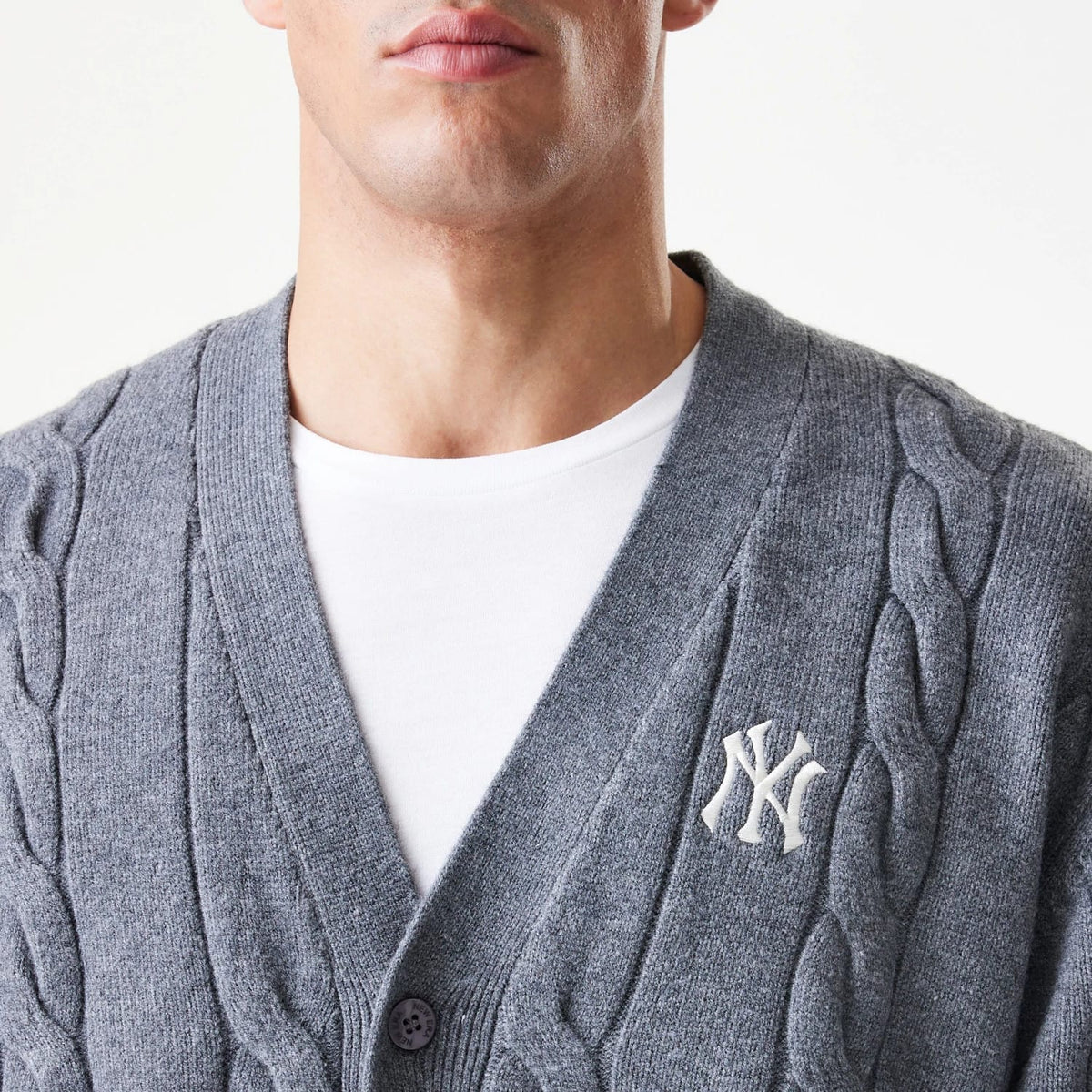 New York Yankees MLB Cable Knit Dark Grey Cardigan-klyvox
