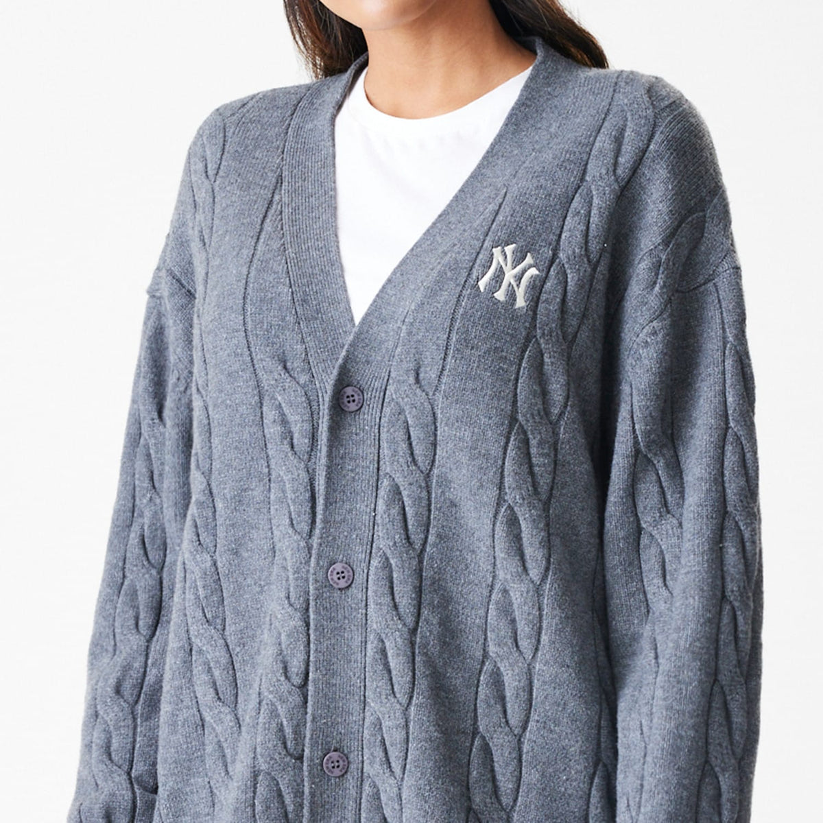 New York Yankees MLB Cable Knit Dark Grey Cardigan-klyvox