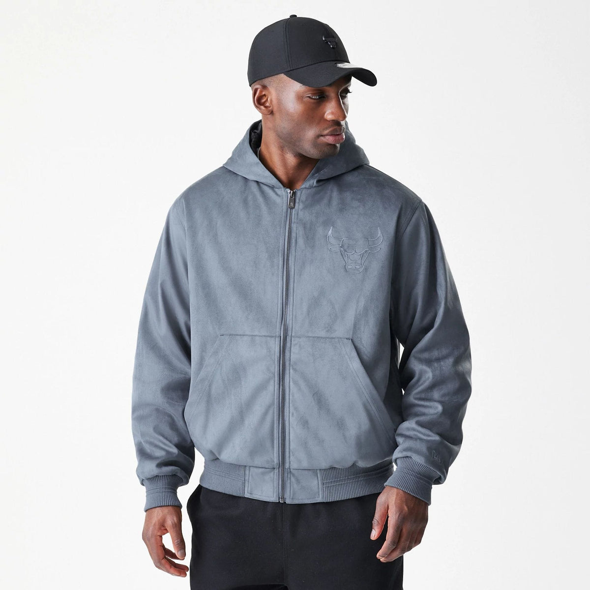 Chicago Bulls NBA Suede Dark Grey Jacket-klyvox