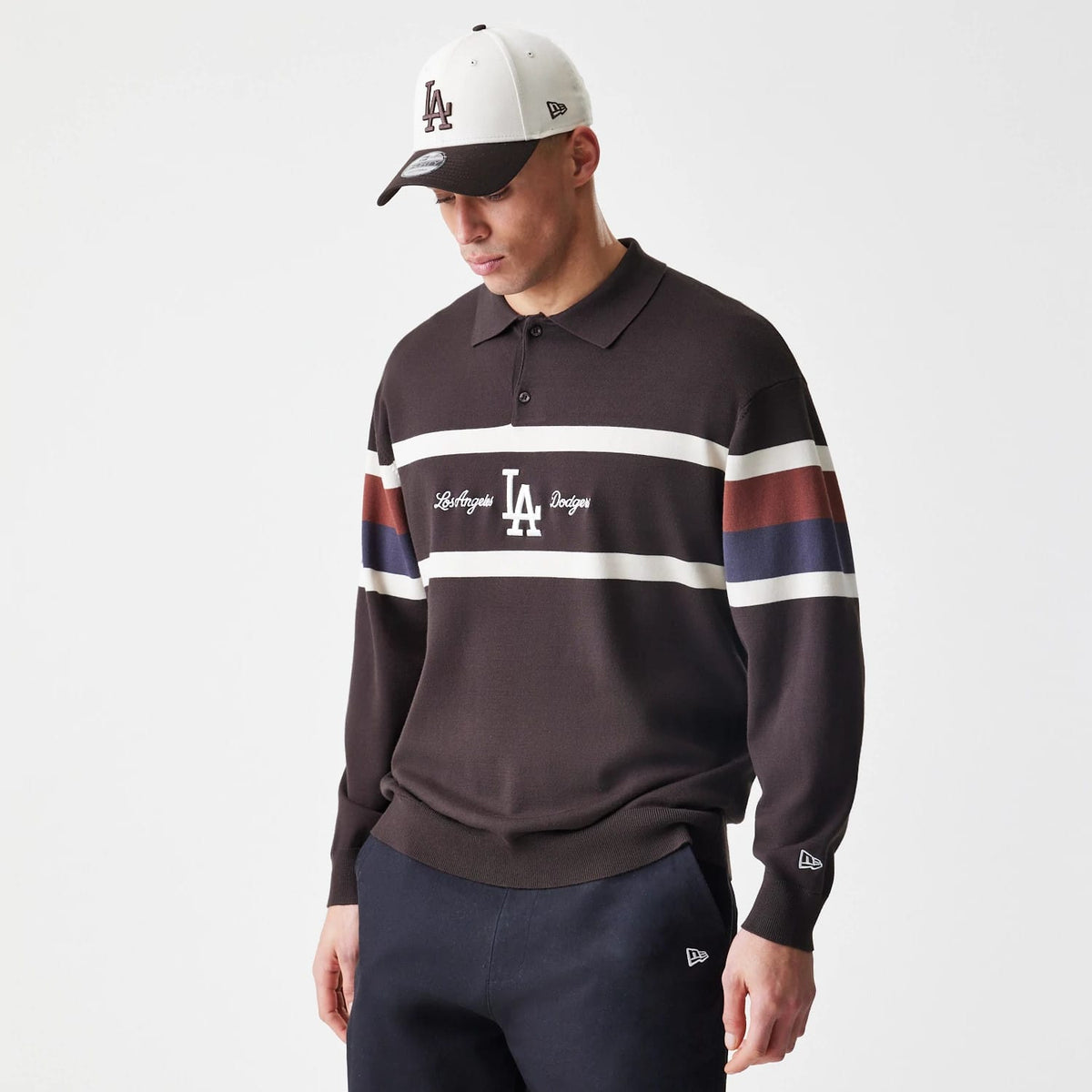 LA Dodgers MLB Knit Brown Rugby Shirt-klyvox