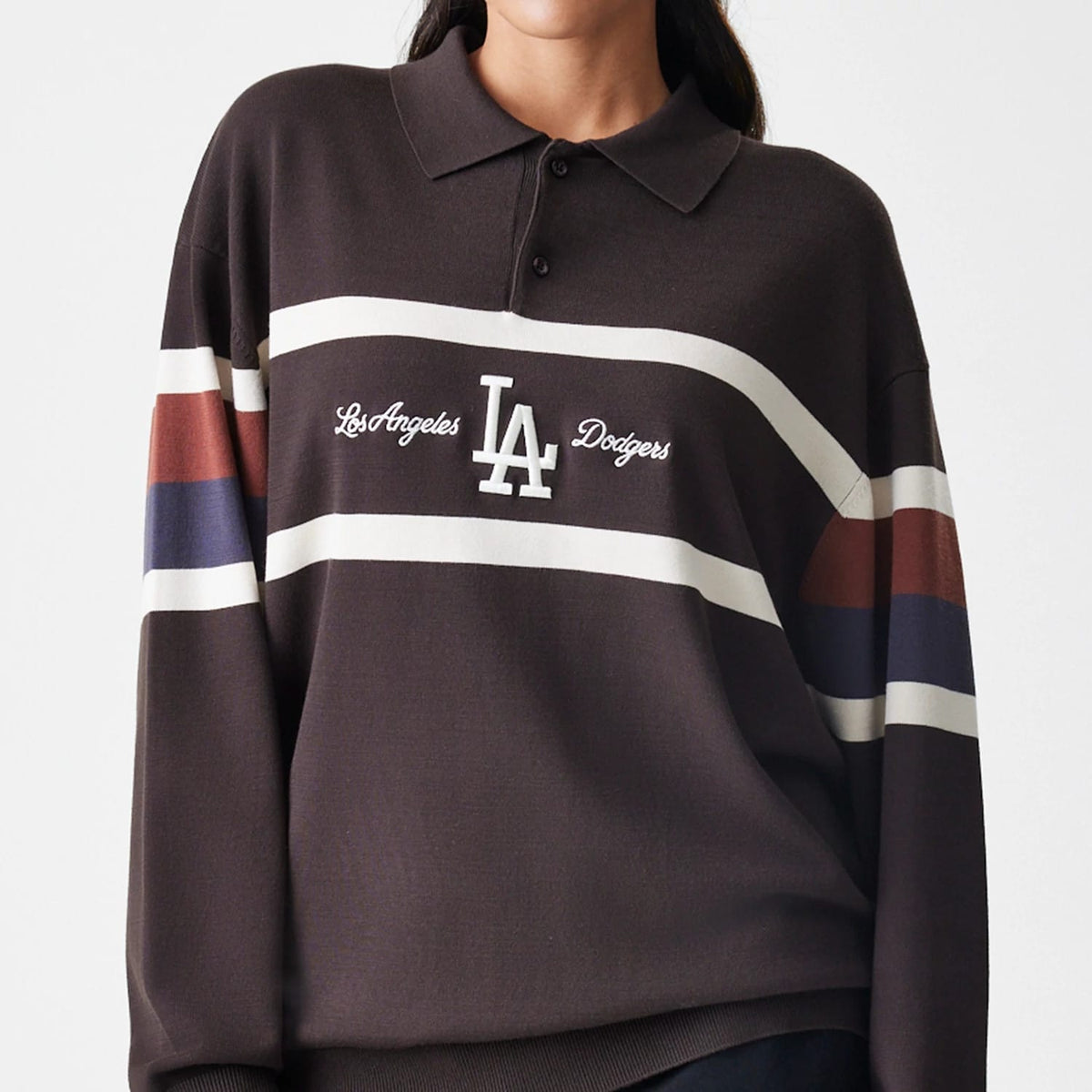 LA Dodgers MLB Knit Brown Rugby Shirt-klyvox