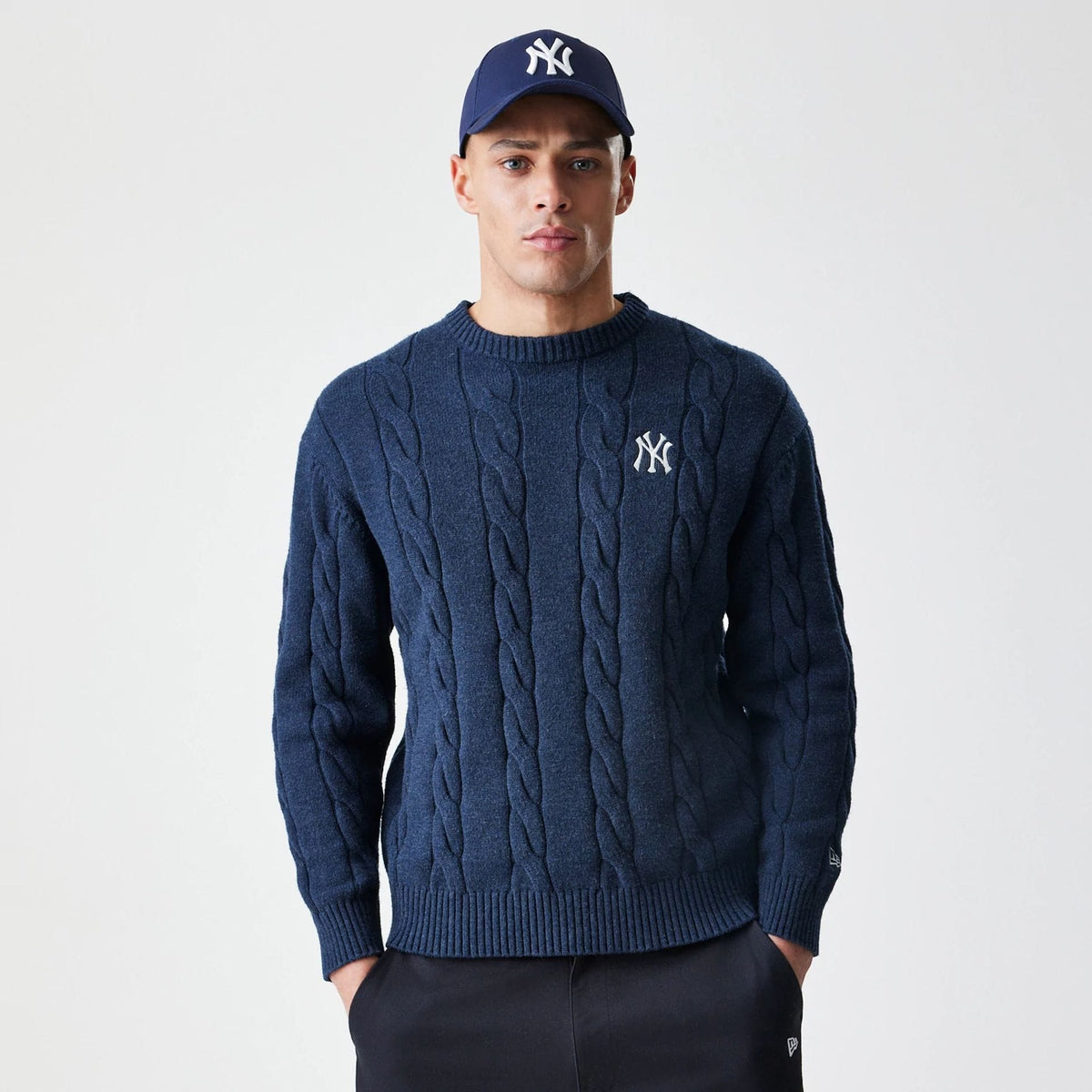 New York Yankees MLB Cable Knit Navy Knitted Sweater-klyvox