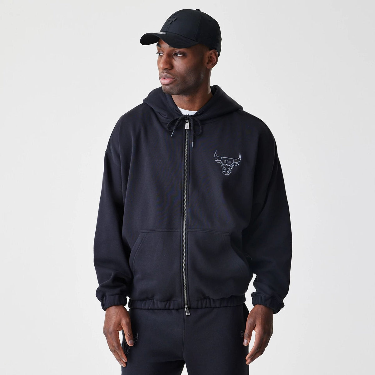 Chicago Bulls NBA Linear Black Oversized Full Zip Hoodie-klyvox