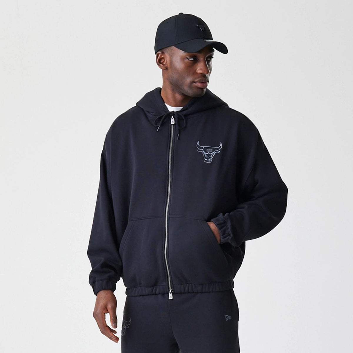 Chicago Bulls NBA Linear Black Oversized Full Zip Hoodie-klyvox