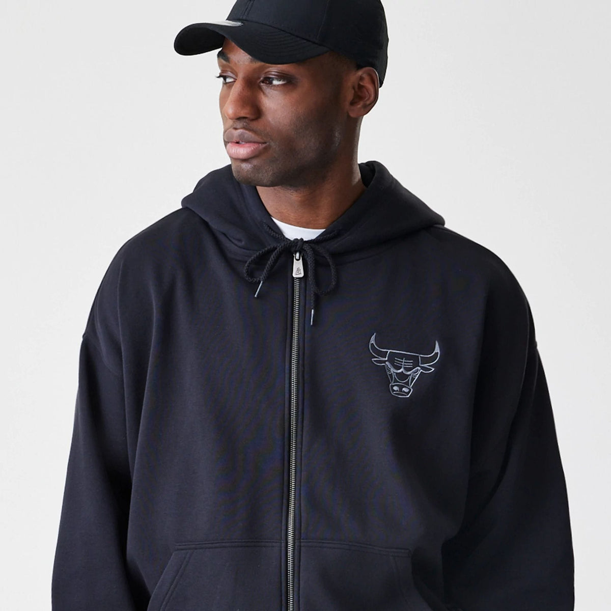 Chicago Bulls NBA Linear Black Oversized Full Zip Hoodie-klyvox