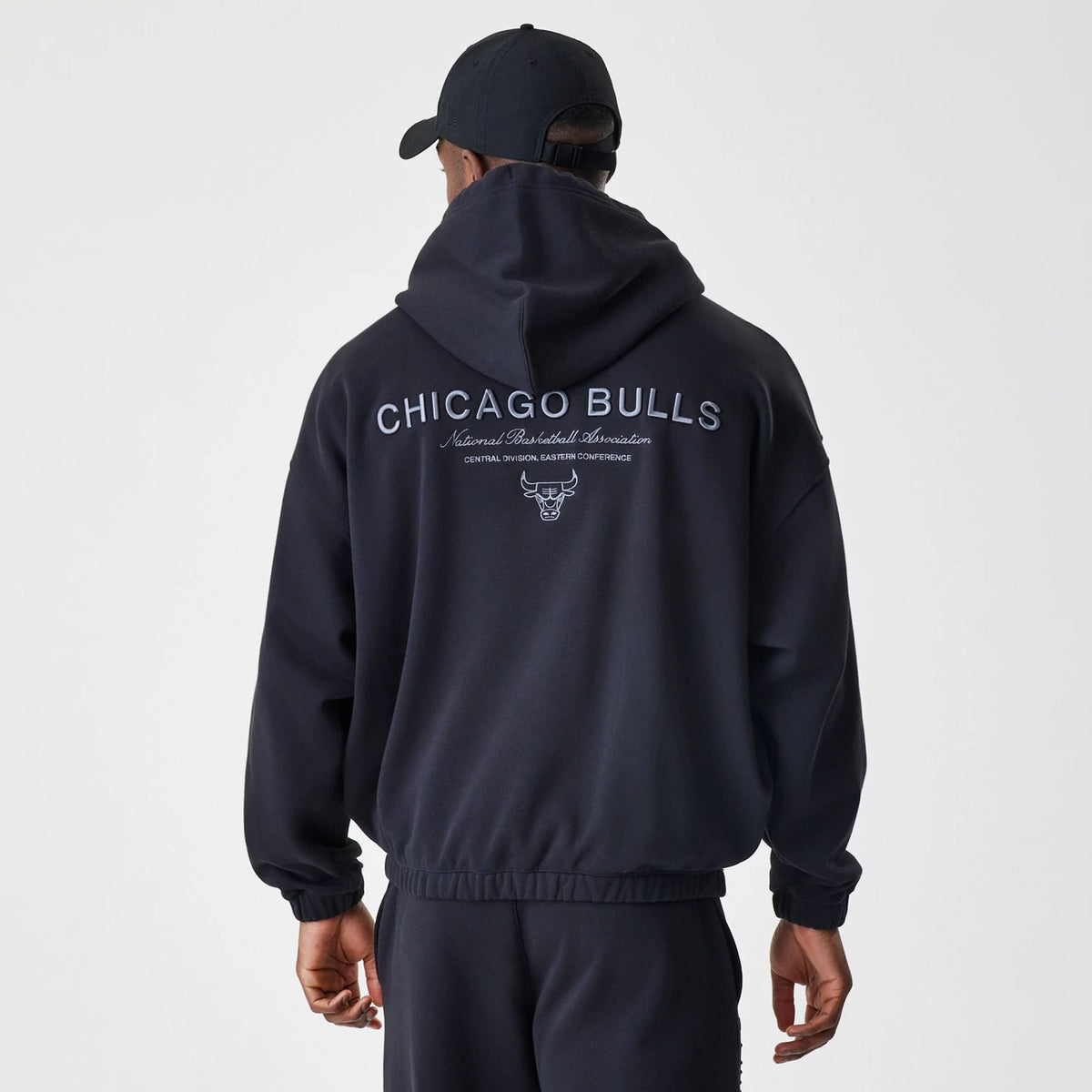 Chicago Bulls NBA Linear Black Oversized Full Zip Hoodie-klyvox
