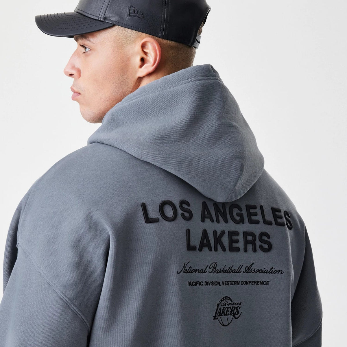 LA Lakers NBA Linear Dark Grey Oversized Full Zip Hoodie-klyvox