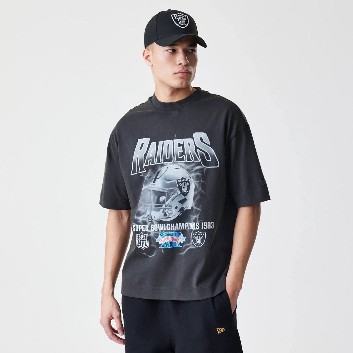 Las Vegas Raiders NFL Washed Boxy Dark Grey Oversized T-Shirt-klyvox