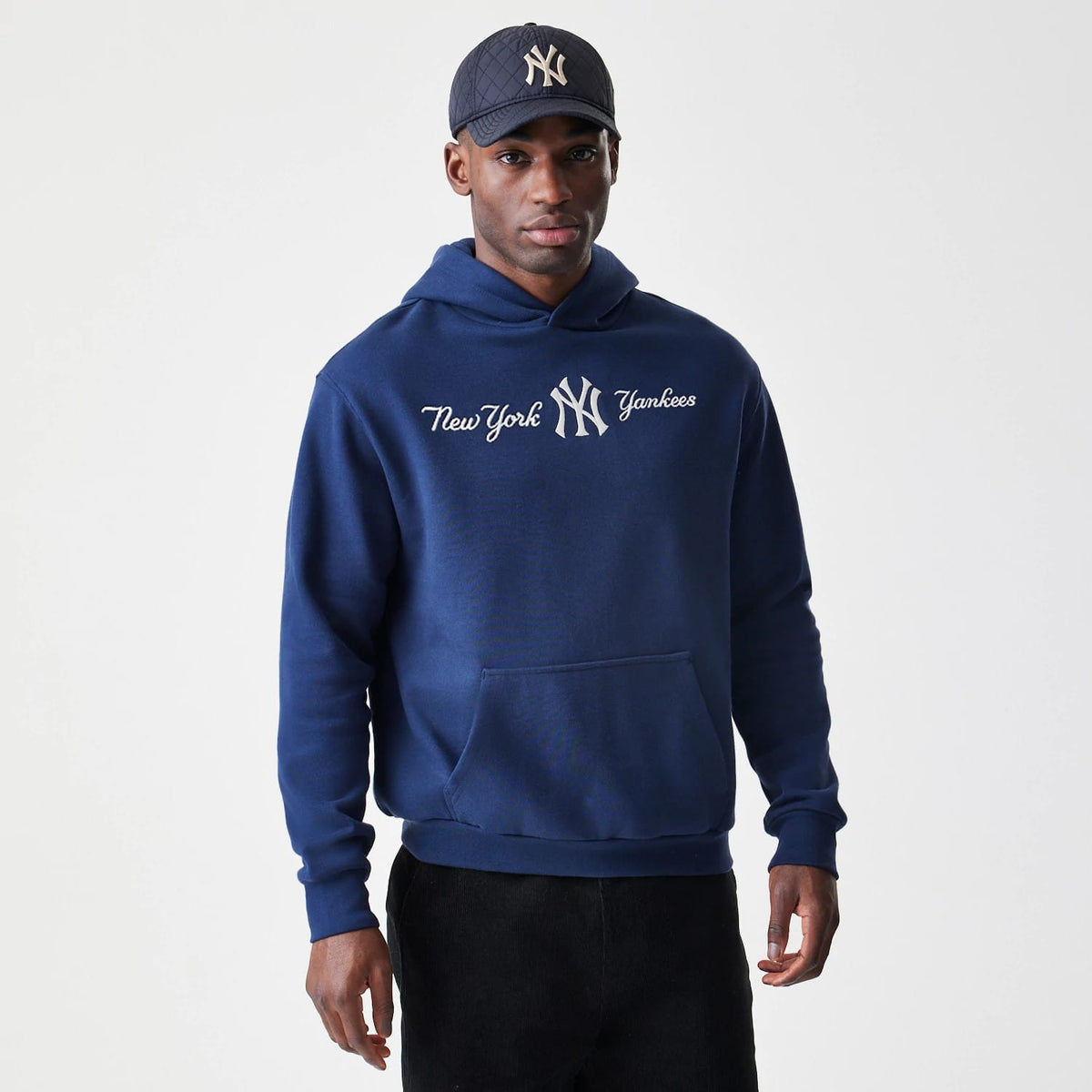 New York Yankees MLB Script Navy Oversized Pullover Hoodie-klyvox