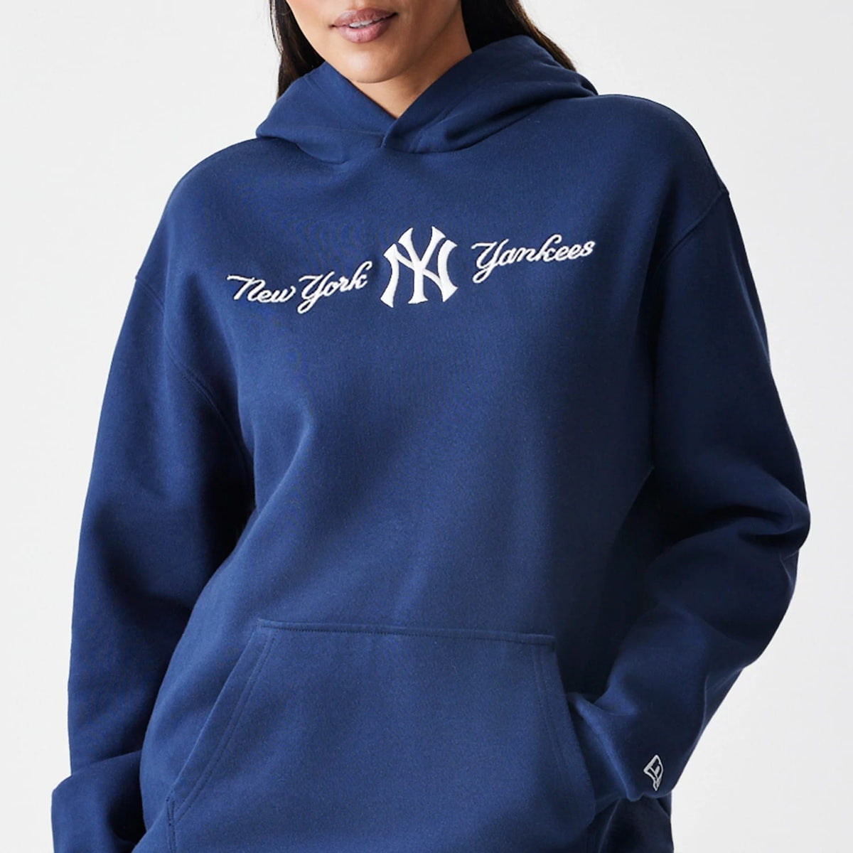 New York Yankees MLB Script Navy Oversized Pullover Hoodie-klyvox