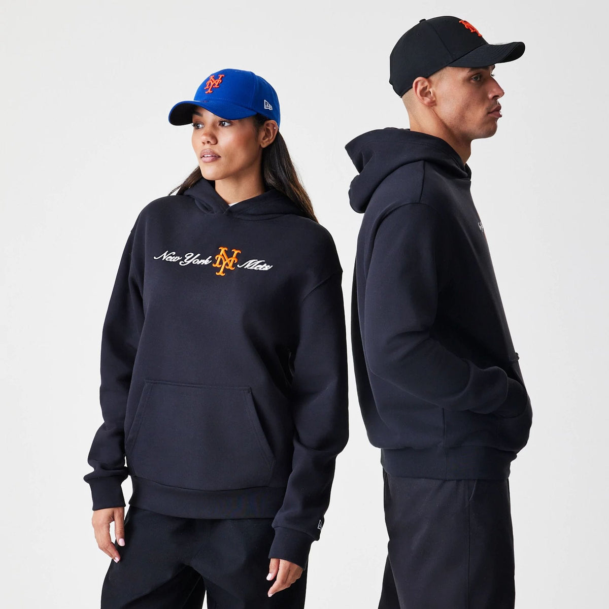 New York Mets MLB Script Black Oversized Pullover Hoodie-klyvox