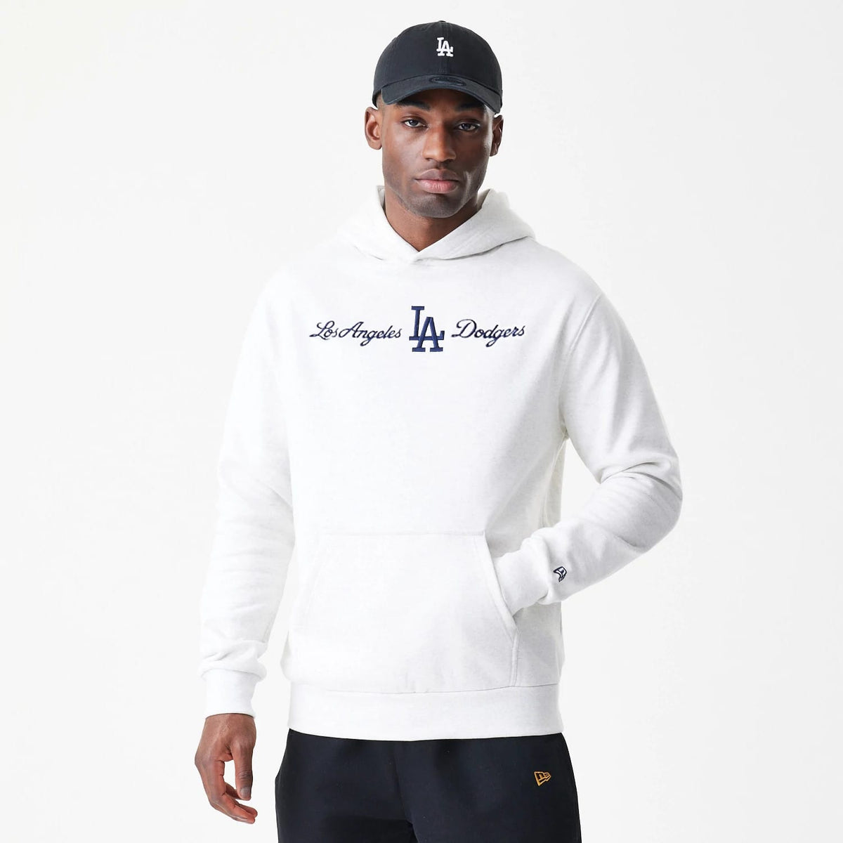 LA Dodgers MLB Script White Oversized Pullover Hoodie-klyvox