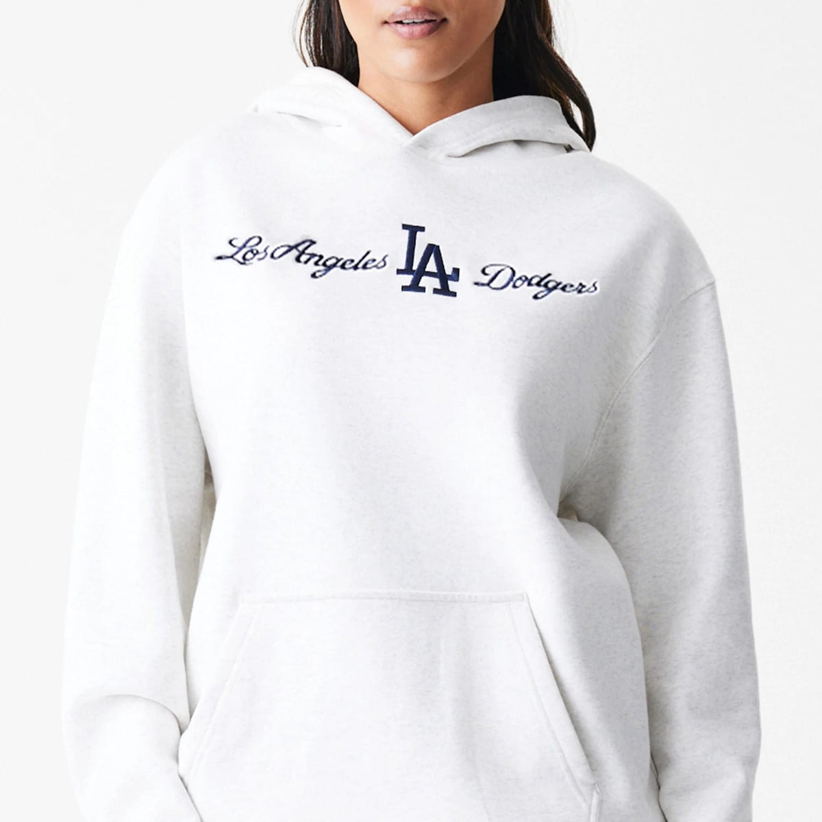 LA Dodgers MLB Script White Oversized Pullover Hoodie-klyvox