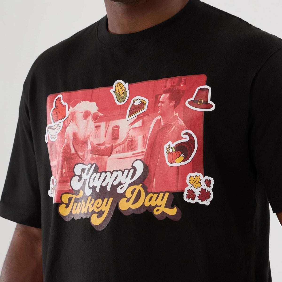 Friends Turkey Head Lifestyle Graphic Black T-Shirt-klyvox