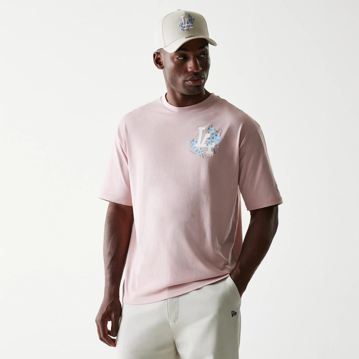 LA Dodgers MLB Floral Pastel Pink Oversized T-Shirt-klyvox
