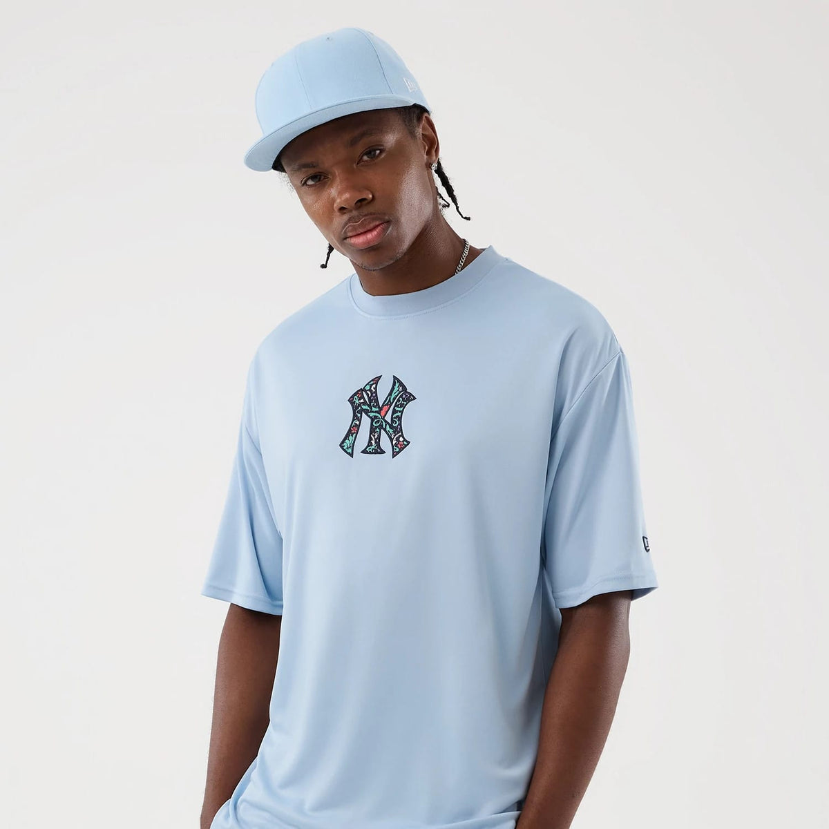 New York Yankees MLB Mesh Infill Pastel Blue Oversized T-Shirt-klyvox