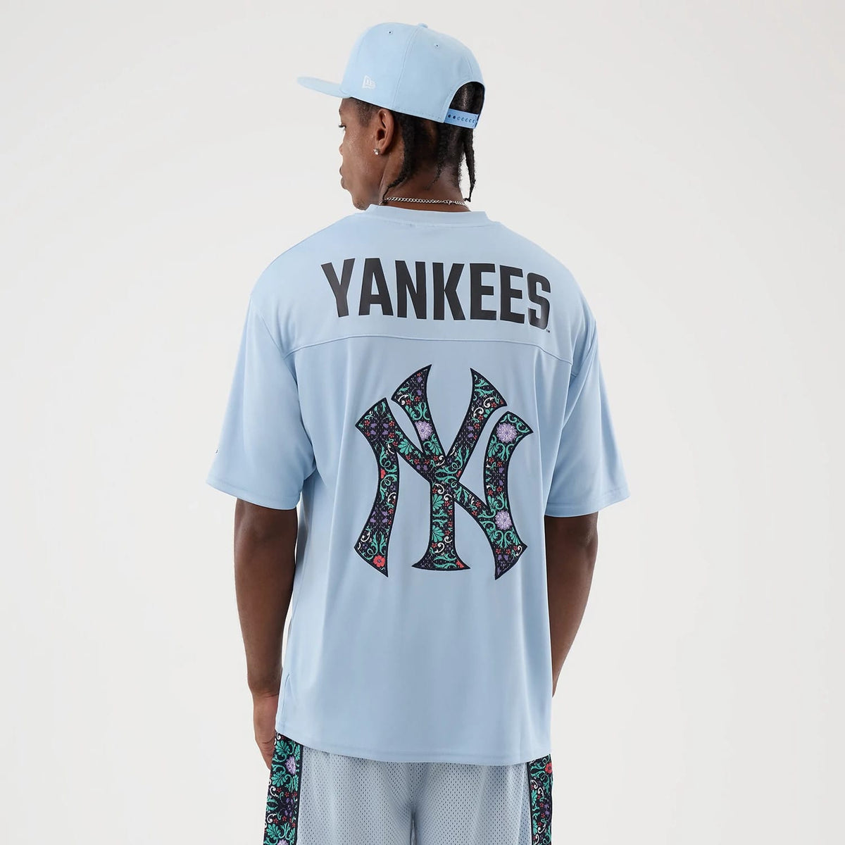 New York Yankees MLB Mesh Infill Pastel Blue Oversized T-Shirt-klyvox