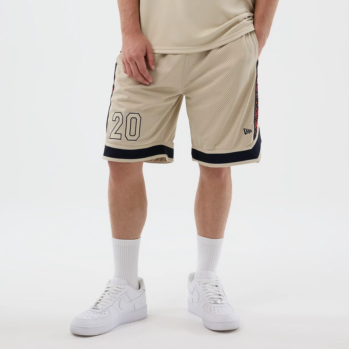 New Era Mesh Light Beige Mesh Shorts-klyvox