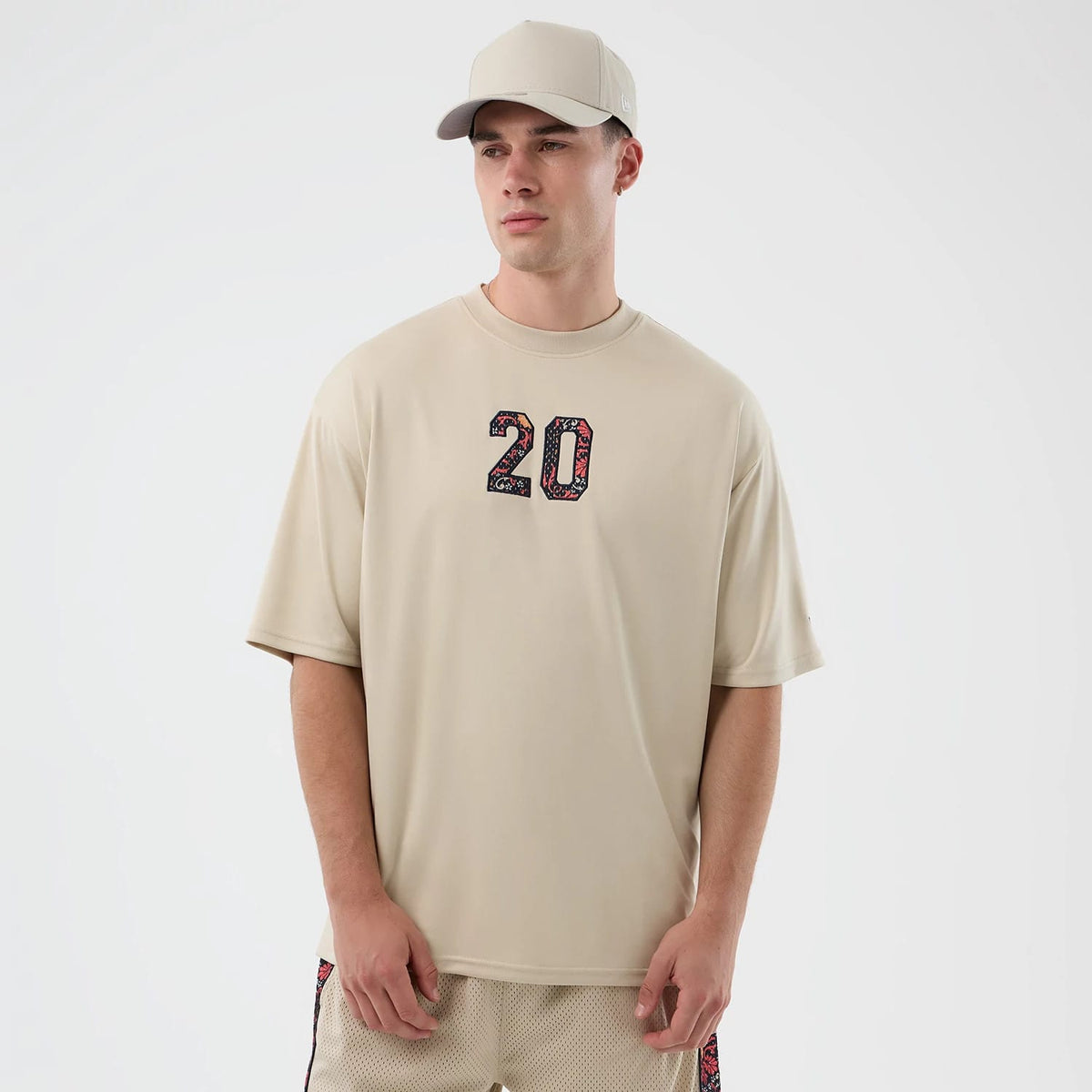 New Era Mesh Infill Light Beige Oversized T-Shirt-klyvox