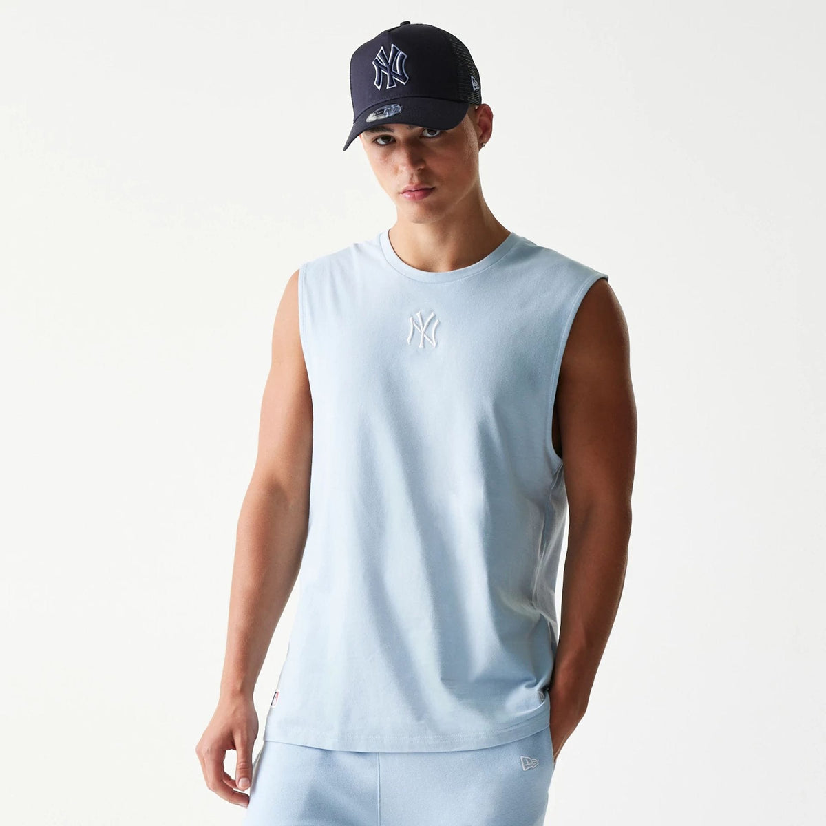 New York Yankees MLB Pastel Blue Sleeveless T-Shirt-klyvox