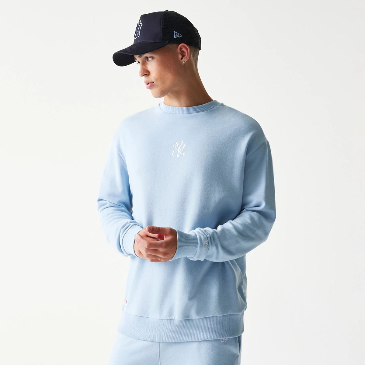 New York Yankees MLB Midi Pastel Blue Oversized Crew Neck Sweater-klyvox