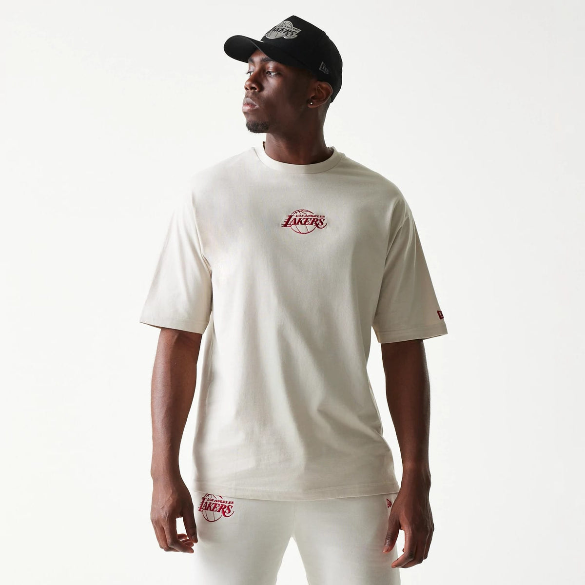 LA Lakers NBA League Essential Cream Oversized T-Shirt-klyvox