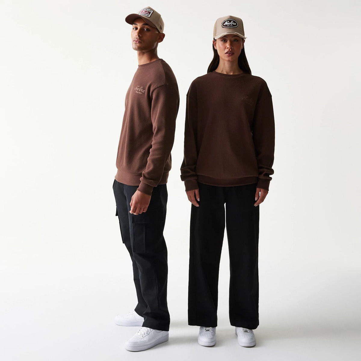 New Era Script Waffle Brown Crew Neck Sweater-klyvox