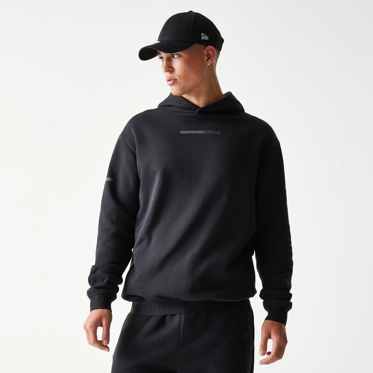 New Era Tech Black Oversized Pullover Hoodie-klyvox