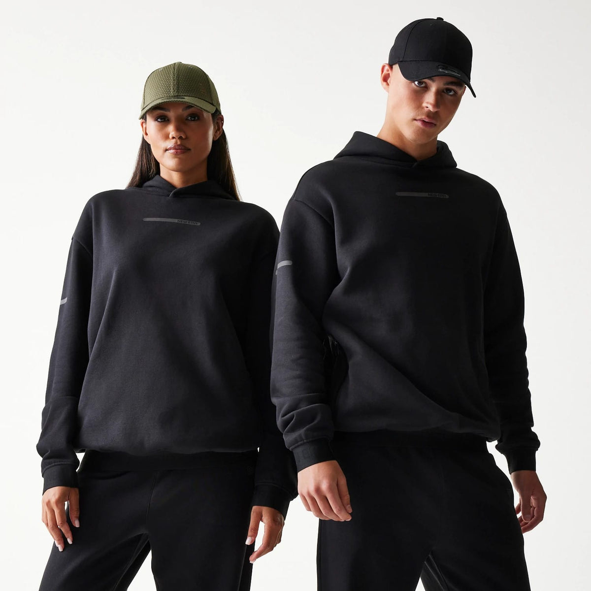 New Era Tech Black Oversized Pullover Hoodie-klyvox