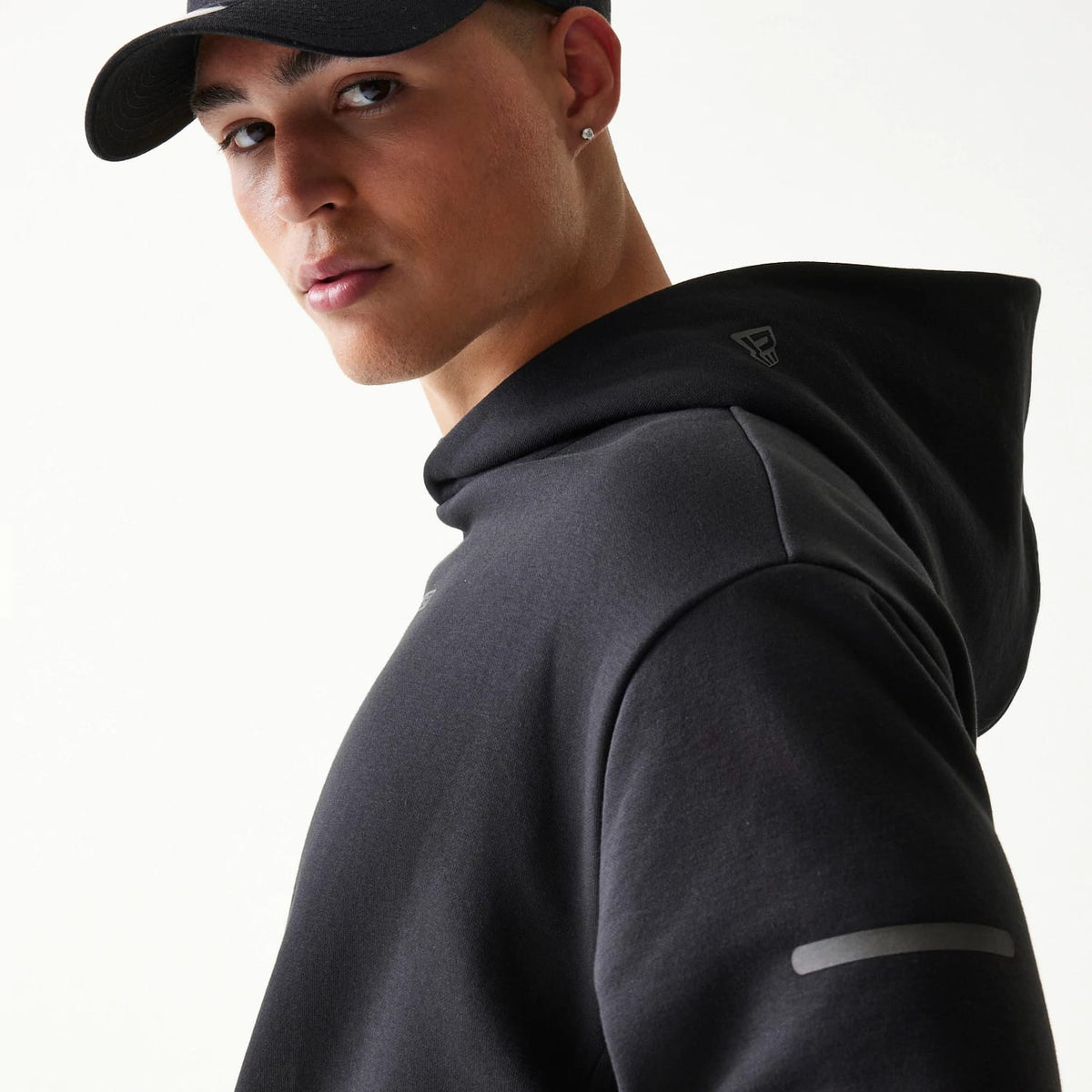 New Era Tech Black Oversized Pullover Hoodie-klyvox
