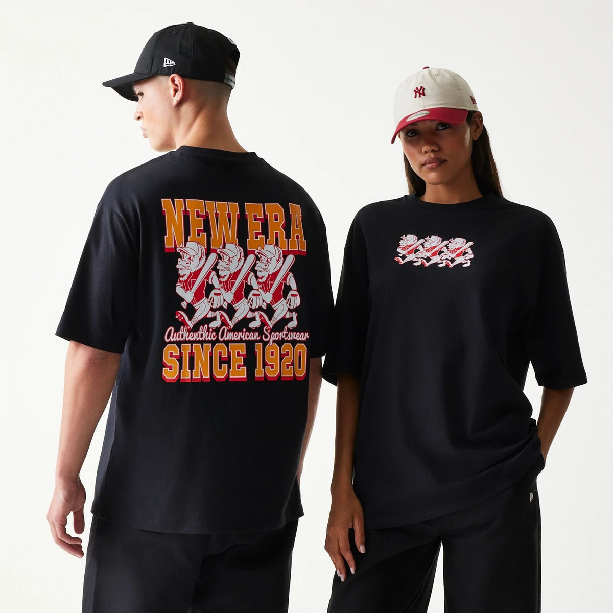 New Era Baseball Cows Character Graphic Black Oversized T-Shirt-klyvox