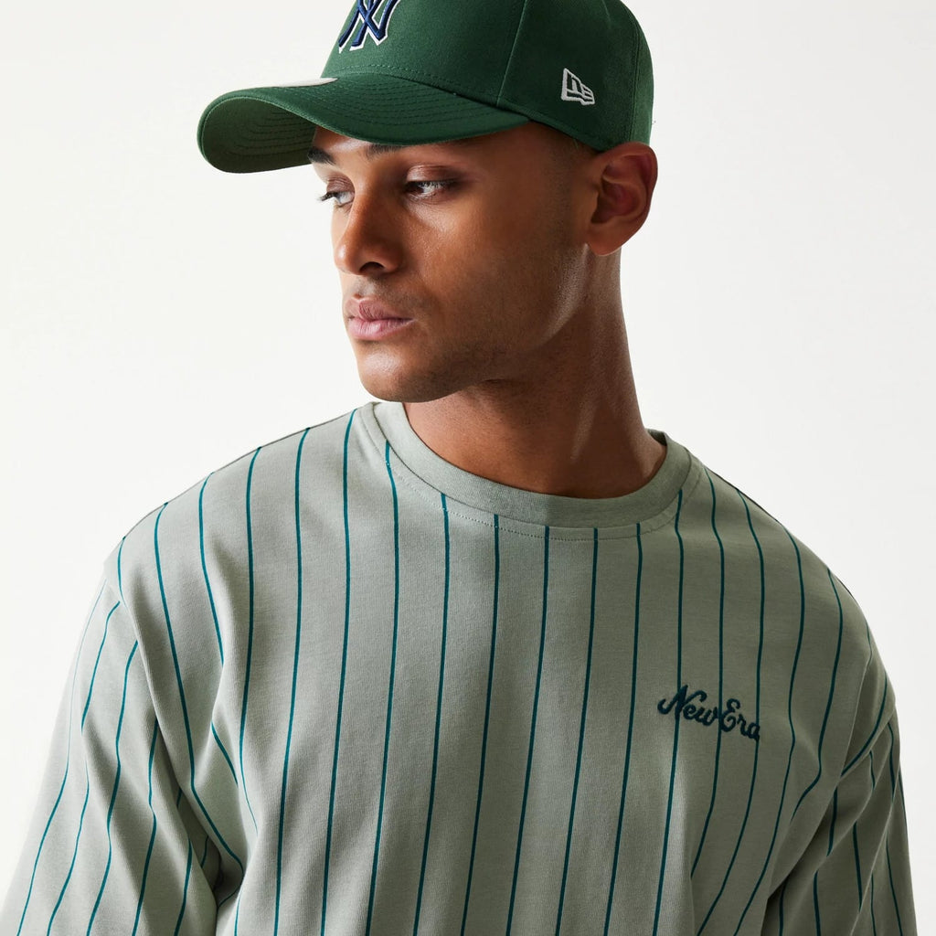 New Era Pinstripe Pastel Green Oversized T-Shirt-klyvox